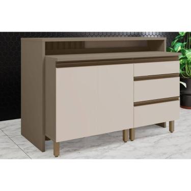 Imagem de Bancada Ilha Cozinha Balcão Gourmet Connect C/ 2 Portas E 3 Gavetas 145cm Duna/cristal - Henn
