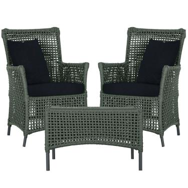 Imagem de 2 Poltronas E 1 Mesa Igapó Alumínio Preta Corda Náutica E12 Verde