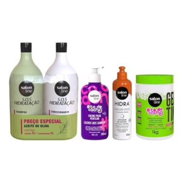 Imagem de Salon Line, Kit Shampoo e Condicionador, Azeite de Oliva, Gelatina Capilar + Creme Para Pentear, #todecacho, Ativador de Cachos, Hidra, Vegano - Para Cabelos Ondulados, Cacheados e Crespos, 5 Unidades
