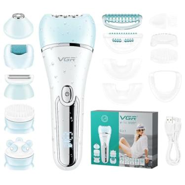 Imagem de VGR Depilador 733 para mulheres, depilador elétrico feminino 6 em 1, sem fio e recarregável, dispositivo de remoção de pelos à prova d'água IPX7, aparador de biquíni úmido e seco para rosto, perna