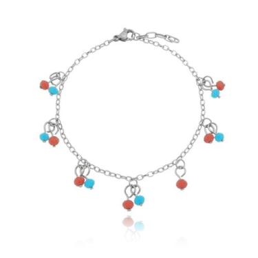 Imagem de Pulseira Miçangas Azul e Laranja Aço Inox - Cirulli Aço