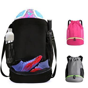 Imagem de Suaetiai Mochilas De Futebol, Mochila Academia À Prova D'Água Com Cordão Para Basquete, Rúgbi, Vôlei E Ioga, Bolsa Esportiva Grande Capacidade (Preta)