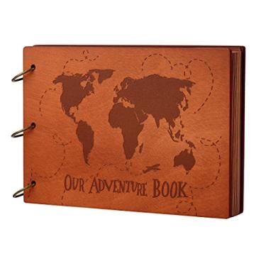 Imagem de LINKEDWIN Álbum De Fotos Aniversário, Nosso Livro Aventuras, Recortes Com Capa Madeira 3D, Design Globo/Mapa-Múndi, 11,6 X 7,5", 60 Páginas (Mapa-Múndi)