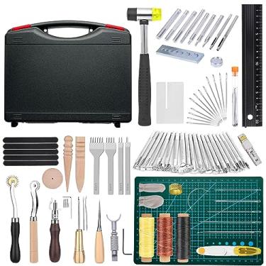 Imagem de KIDENEI 66 Peças De Ferramentas E Suprimentos Para Trabalho Em Couro Com Estampagem, Tapete Corte, Martelo, Régua, Agulhas, Botões Pressão, Kit Linha Cera, Caixa Costura, Perfuração, Artesanato