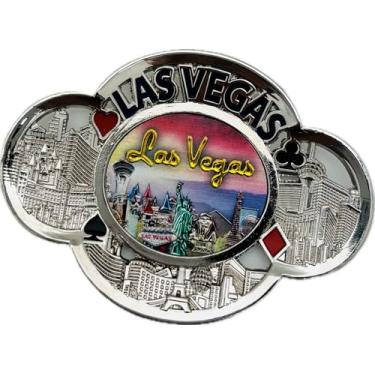 Imagem de Ímã de placa de metal de lembrança de Las Vegas, design de horizonte com ternos de cartão, decorativo colecionável