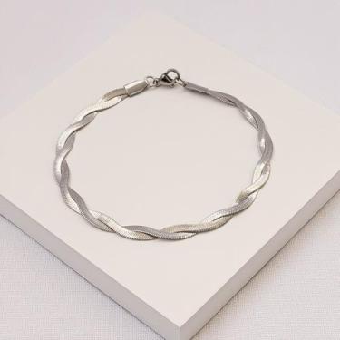 Imagem de Pulseira Feminina Aço Inox Malha Fita Trançada - Ralifla Semijoias