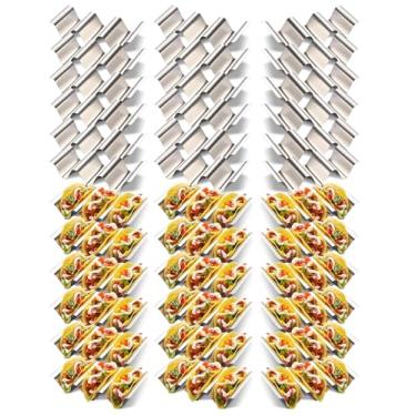 Imagem de Suporte de taco com 36 pacotes – Conjunto de 36 suportes de taco de aço inoxidável, bandeja segura para forno, lava-louças e churrasqueira, cada taco de metal representa 3 tacos, elegante rack de taco