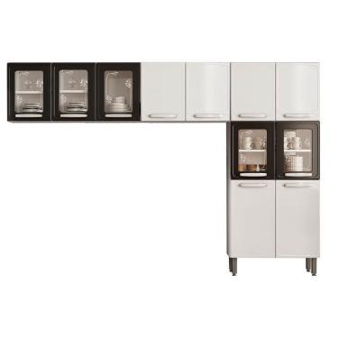 Imagem de Kit De Cozinha Modulada 3 Peças Evidence (2 Armários + 1 Paneleiro) Cpt53 Branco/preto - Bertolini