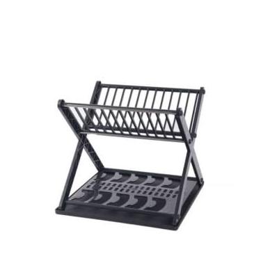 Imagem de Escorredor de Louça Duplo com Porta Pratos e Talheres, 29 x 24 x 27 cm, Preto e Branco