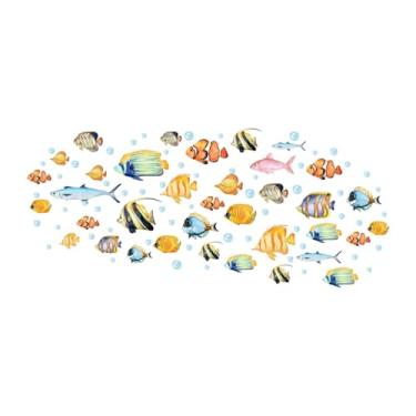 Imagem de Wswqop Adesivo de parede para banheiro, papel de parede, pequeno peixe, arte moderna, decoração, decalque de parede removível para interior, escritório, sala