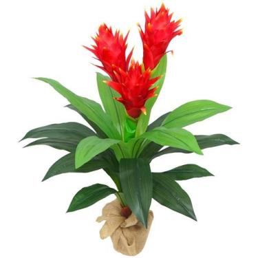 Imagem de Planta Realista com flores Bromelia 3 flores 80cm Sala Decor - La Caza