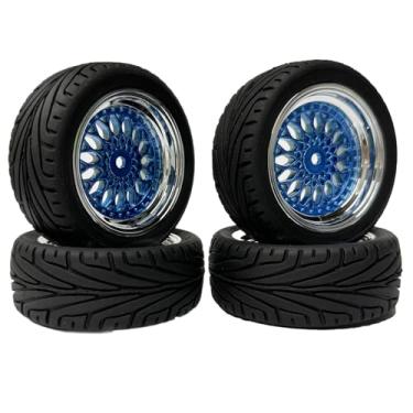 Imagem de WONFAST 4PCS RC On-Road Car Tyres 65mm Rubber Tire and Plastic Plating Wheel Rims for 1:10 RC Run-flating Racing Touring Car for Tamiya HSP HPI Kyosho(Blue Silver,Offset:9mm)