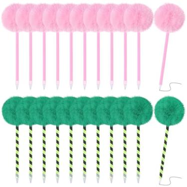 Imagem de Sayglossy Conjunto de 50 canetas esferográficas pompom rosa e verde, presente de princesa, lembrancinhas de festa, fofas, bolas fofas, artigos de papelaria de pelúcia para escritório, escola, Natal