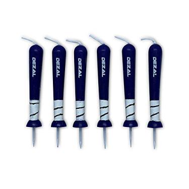 Imagem de Dezal Taco de beisebol e velas de taco de softbol (pacote com 6) para suprimentos de festa de beisebol e decorações – Velas de topo de cupcake e bolo de aniversário para fãs de softbol Fastpitch e beisebol, Navy Blue