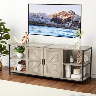 Imagem de Garvee Suportes de TV – Suporte de TV industrial com local de armazenamento, centro de entretenimento com armário de armazenamento e prateleiras abertas, console de TV para TV de até 190 cm, para sala