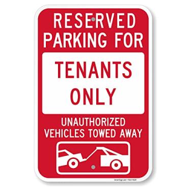 Imagem de SmartSign Placa de metal "Reserved Parking For Tenants Only - Veículos não autorizados rebocados" da Basics 45,72 x 30,48 cm, composto de alumínio de 120 mm (ACM), material refletivo de grau de engenheiro, vermelho e branco