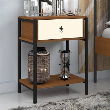Imagem de Mesa De Cabeceira Industrial Magali Preto Canela Off White