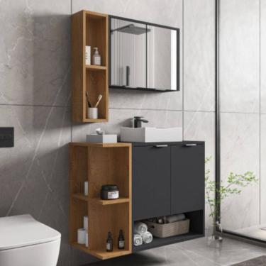 Imagem de Conjunto Gabinete E Espelheira Rennes Preto Fosco Naturalle