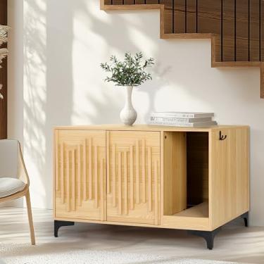 Imagem de JubiNatural Caixa de areia para gatos, móveis elegantes para caixa de areia oculta, armário moderno para móveis de areia para gatos, mesa lateral, casa para gatos com almofada para arranhões, para