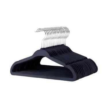 Imagem de Kit 10 Cabides Slim Veludo Infantil Preto Gancho De Metal - Global Mix