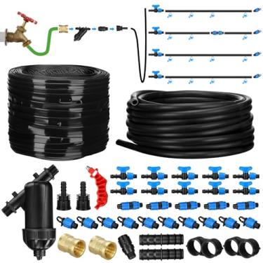 Imagem de Treela Kit de sistema automático de irrigação por gotejamento de 152 m para irrigação de culturas em fileira, sistema de neblina de irrigação de jardim com temporizador de água e acessórios de fita de