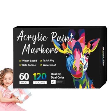 Imagem de Canetas Acrílicas - Conjunto de Canetas para Pintura em Pedra com Ponta Dupla | Marcadores Permanentes Materiais Para Artesanato Ferramentas De Desenho Para Rocha Tecido Tela Cerâmica