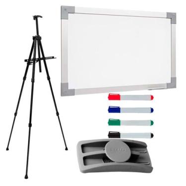 Imagem de Quadro Branco 90x60 Com Tripé Acompanha Apagador E 4 Canetas - Stalo