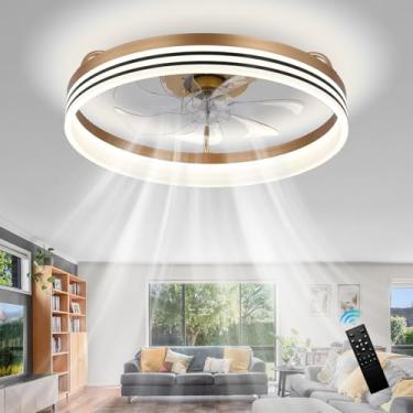 Imagem de FRIXCHUR Ventilador De Teto Baixo Com Ajuste Intensidade Luz 9,7'', Montagem Embutida, 6 Velocidades Vento, 3 Cores, Dourado, Moderno, Para Quarto