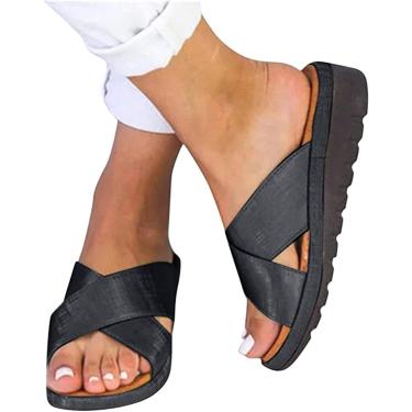 Imagem de Sandálias Ortopédicas Femininas Verão Dedo Aberto Confortável Fascite Plantar Suporte De Arco Sandálias Ortopédicas Ao Ar Livre Sapatos Baixos Casuais, 001, 40EU