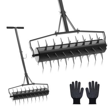 Imagem de Seeutek Aerador de gramado rolante de 58 cm, espigões penetradores de solo de gramado para uso pesado atualizados com 3 alças de altura ajustáveis, ferramenta de gramado aerador manual para jardim e