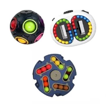 Imagem de Kit 3 Fidget Toys Cores Aleatórias Spinners Com Bolinhas Bola Magica Fid get Brinquedo Anti Stress Sensorial Brinquedos Crianças Autista Imperativas
