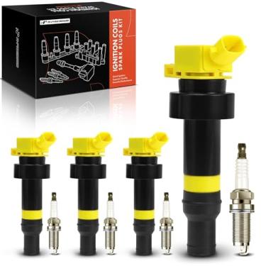 Imagem de A-Premium (amarelo) Conjunto de 8 bobinas de ignição e velas de ignição irídio compatíveis com Kia Soul/Rio 2012-2019 e Hyundai Accent 2012-2019, Veloster 2012-2017, 1,6L