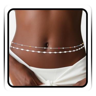 Imagem de Wriidy Corrente de cintura prata estrela corrente de barriga contas de ouro lantejoulas de cristal joia corporal para calças e trajes de banho, 30-38 inches, Metal não precioso, Sem Pedra Preciosa