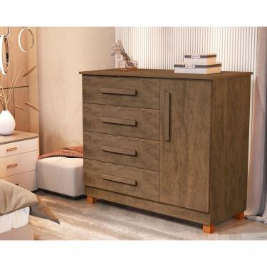 Imagem de Cômoda Grécia 4 Gavetas com Sapateira Lateral em Madeira Amadeirado Estilo Moderno para...