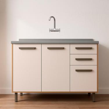 Imagem de Balcão De Cozinha Com Pia 120cm Rita Freijó/off Acetinado Z44 - Mpozenato