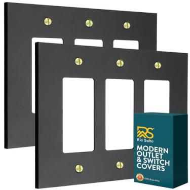Imagem de RIO SALTO Modern Metal Matte Black 2-PACK Triple Decorator Wall Outlet Cover Light Switch Cover Double Rocker Decora Elétrica Placa de Parede Capas Elétricas Receptáculo Preto - Tamanho Médio 3 Gang
