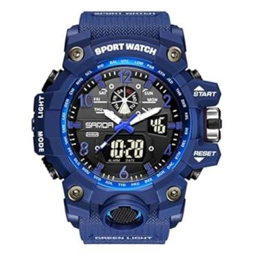 Imagem de FAMVNTN Relógios masculinos esportivos ao ar livre à prova d'água relógio de pulso militar data multifunções analógico digital LED alarme cronômetro azul