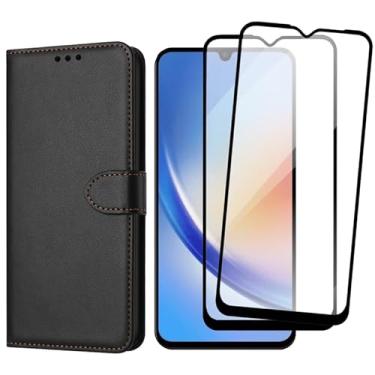 Imagem de Capa Capinha Carteira Para Galaxy A34 Capinha Flip Case + 2 Películas de Vidro Temperado 3D