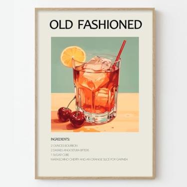 Imagem de Pôster retrô de arte de parede em tela de coquetel, carrinho de bar, fotos vintage de coquetel, arte de parede antiquada, pintura de bar vintage, pôster de bebida alcoólica, arte colorida, arte