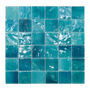 Imagem de Azulejos de mosaico de vidro, 30,5 cm x 30,5 cm turquesa 3D textura ondulada azulejos quadrados para parede de decoração de piscina banheiro chuveiro parede (5 folhas, 4,84 m²)