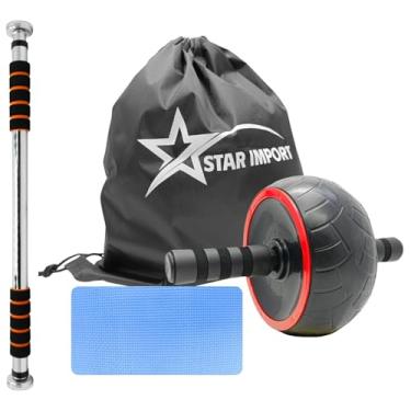 Imagem de Kit Roda Abdominal Rebote Automática + Barra de Porta Fixa Ajustável 60 a 100cm para Treinos e Exercícios em Casa