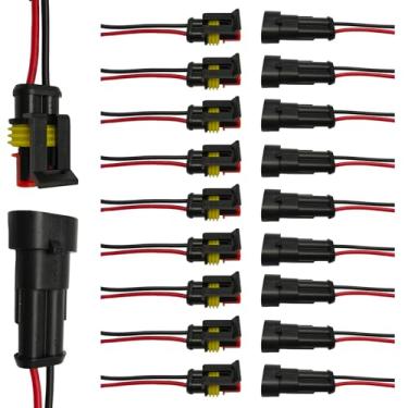 Imagem de Pacote com 10 conectores de fio de 2 pinos 16 AWG à prova d'água conectores elétricos masculinos e fêmeas automotivos para carro, caminhão, barco