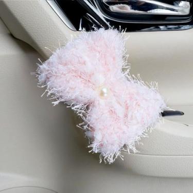 Imagem de MINGZAIQIPEI Conjunto fofo de 2 peças com diamantes de renda de pelúcia capa de alça de carro, luvas de aderência de carro, capa de puxador de porta interna, protetor de alça acessórios interiores