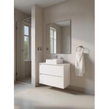 Imagem de Gabinete para Banheiro com Cuba e Espelheira 80cm Mdf Branco Dubai - O