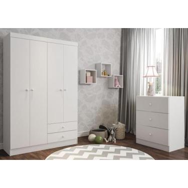 Imagem de Jogo de Quarto Infantil Louise Completo Roupeiro e Comoda Branca Ajl 