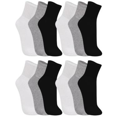 Imagem de Kit 12 Pares de Meias Atoalhadas Esportiva Cano Médio Trifil, 35, Sort