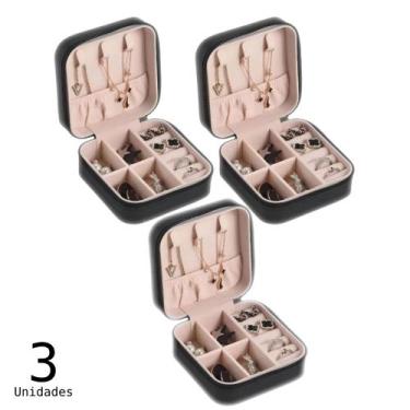 Imagem de Kit Porta Jóias Estojo Portátil Luxo Compacto Quadrado Viagem Couro Br