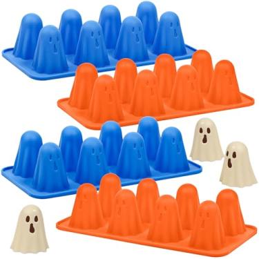 Imagem de Kamehame Molde de silicone Ghost, 4 pacotes de moldes de chocolate fantasma para doces de Halloween, moldes de silicone para geleia, chocolate, doces, geleia, goma de cera, resina - laranja e azul