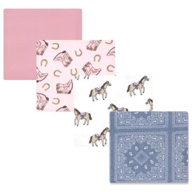 Imagem de Luvable Friends Hudson Baby, flanela, cobertores, 4 unidades, Cowgirl Pink, 28x28 inches