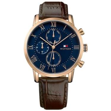 Imagem de Tommy Hilfiger Relógio masculino 1791399 sofisticado esportivo mostrador analógico quartzo marrom, Mostrador marrom/azul, Movimento de quartzo